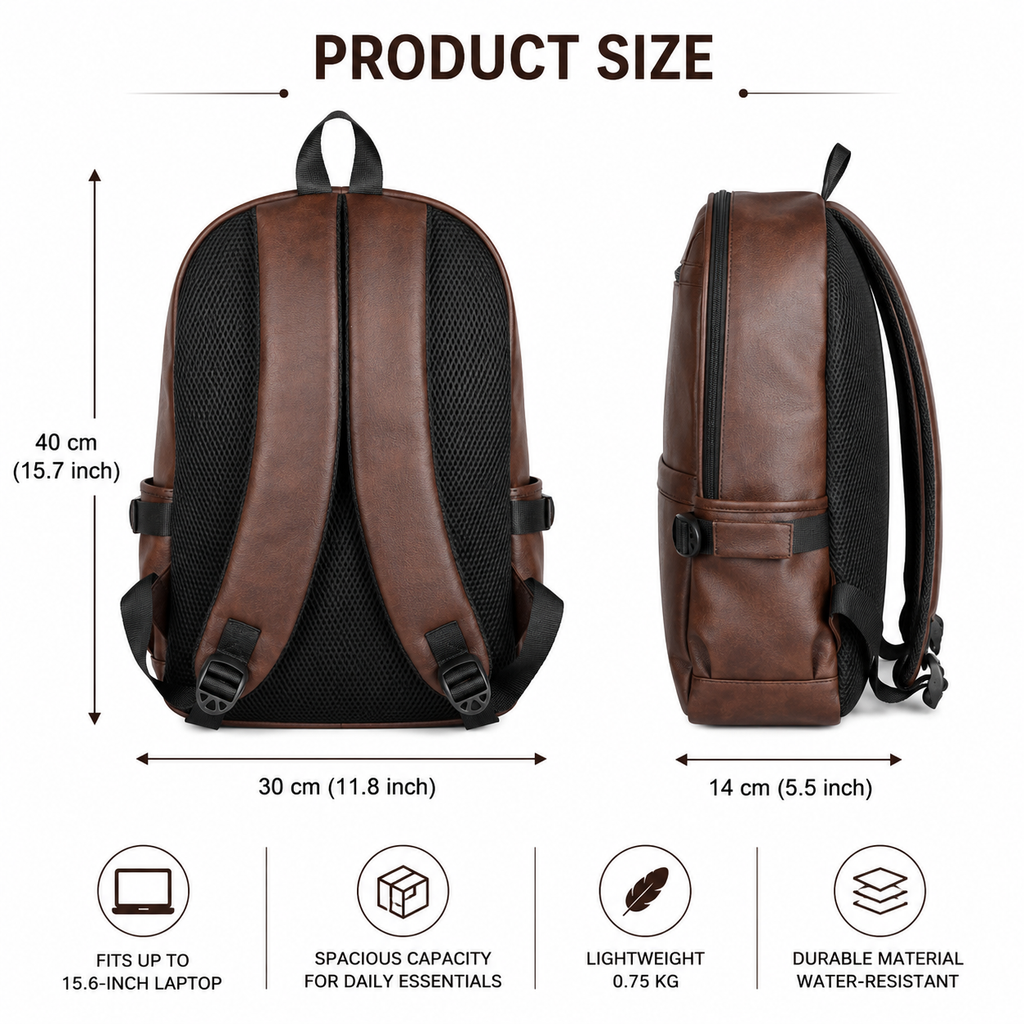 TRENDORA Leather Laptop Backpack 15.6 Inch