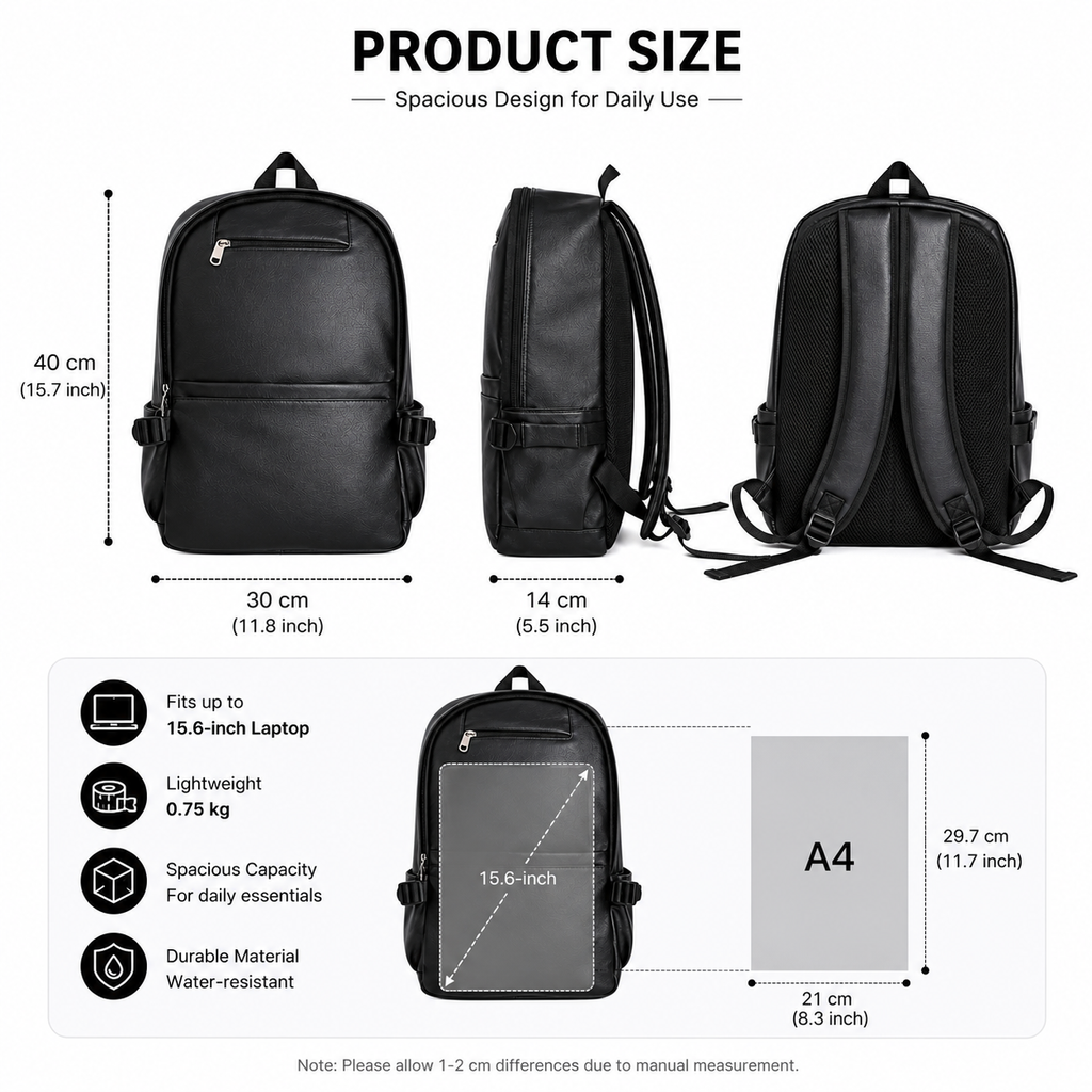 TRENDORA Leather Laptop Backpack 15.6 Inch