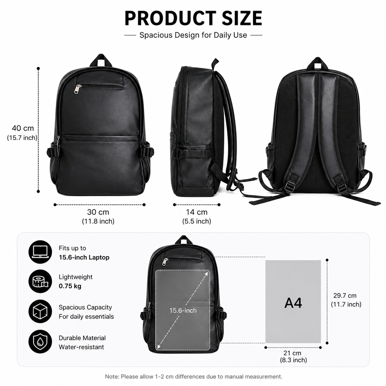 TRENDORA Leather Laptop Backpack 15.6 Inch
