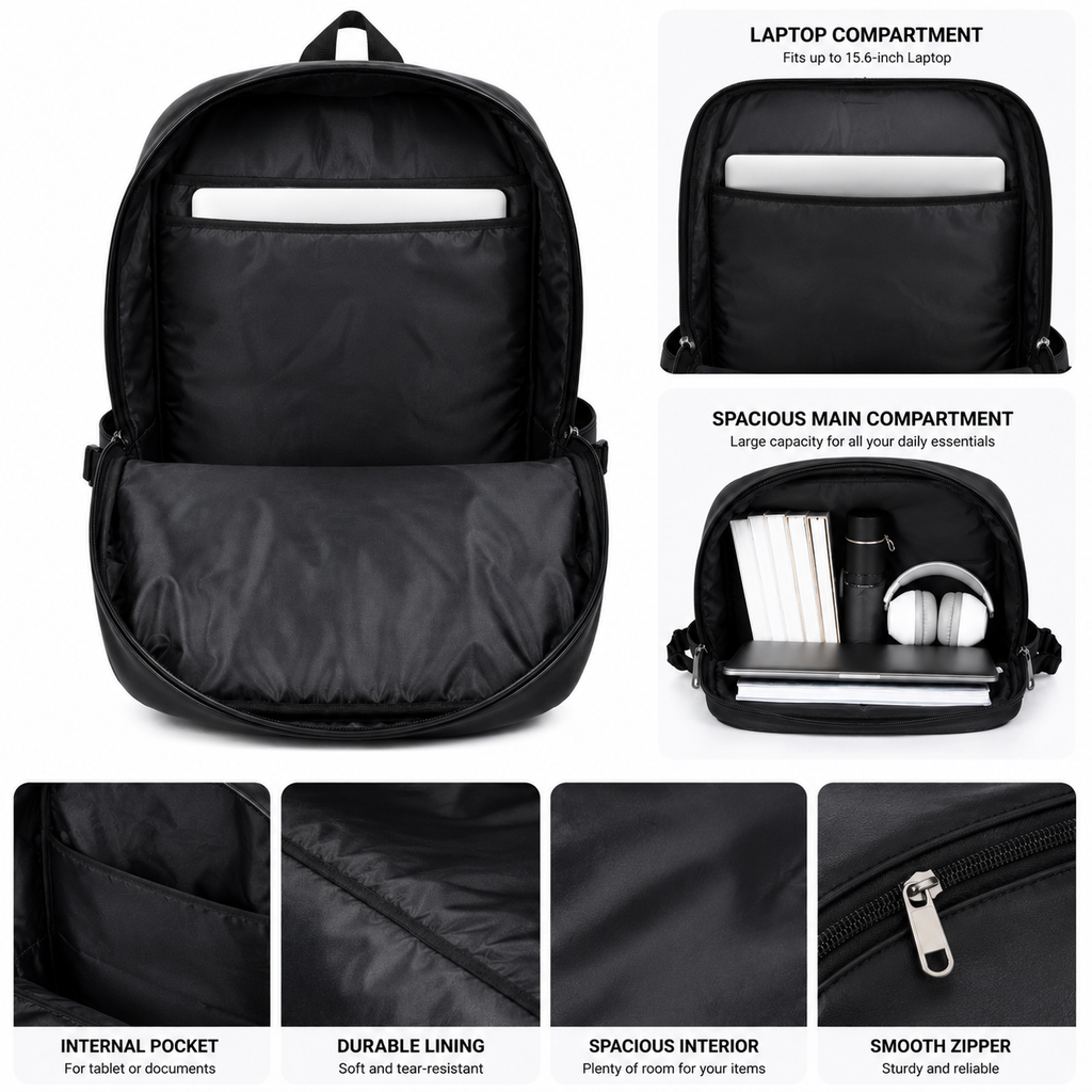 TRENDORA Leather Laptop Backpack 15.6 Inch